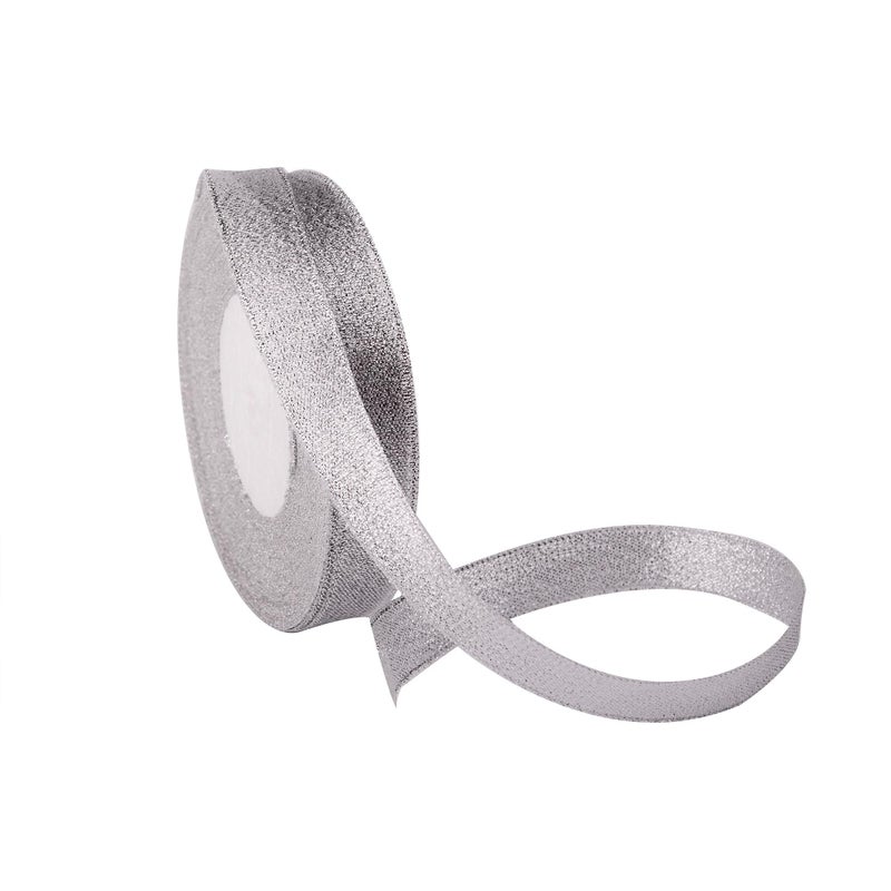 Feyarl Glitter Metallic Silver Ribbon 5/8-inch Wide Premium Sparkly Ribbon Gift Crafters Sewing Ribbon Wedding Party Brithday Wrap Card Making Hair Bows Floral Projects Ribbon (Silver) - Image 4